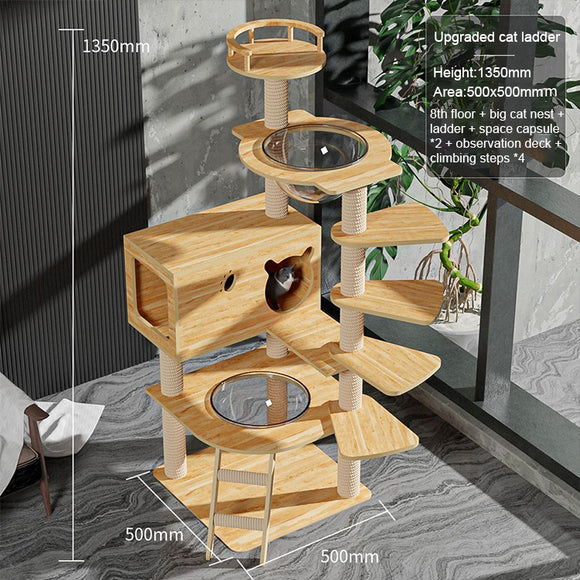 New Elegant Multi-Level Cat Tower with Observation Deck, Clear Bowl, and Scratching Posts