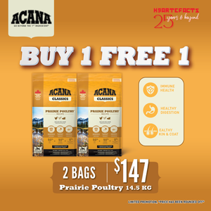 [Buy 1-GET-1 FREE] ACANA Priarie Poultry 14.5kg