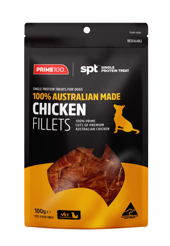 Prime 100 Air Dried Dog Fillets Treats Jerky 100g -Lamb, Turkey, Kangaroo, Duck, Chicken 100g