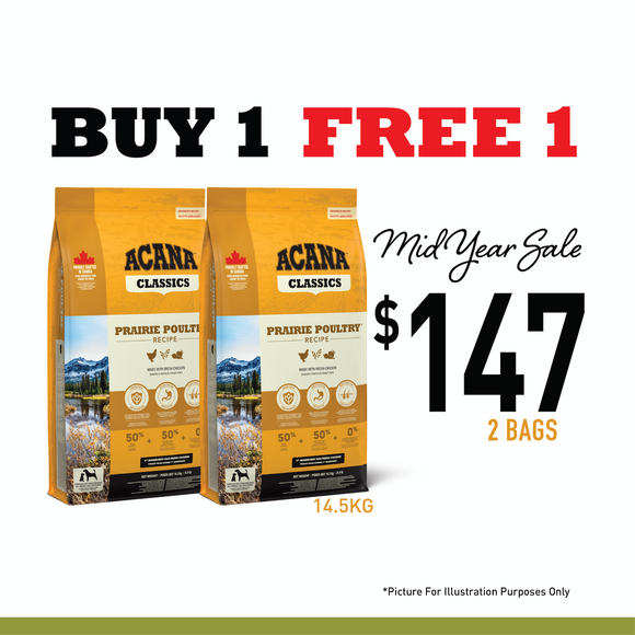 [Buy 1-GET-1 FREE] ACANA Priarie Poultry 14.5kg