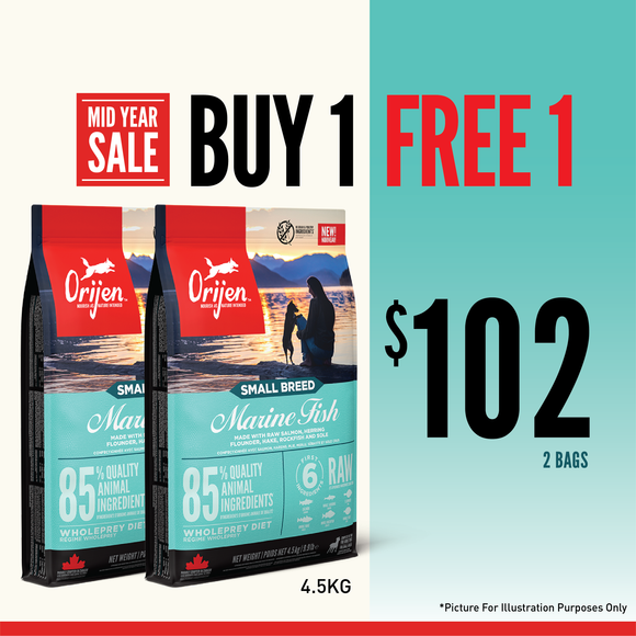 [Buy 1-GET -1 FREE] ORIJEN Small Breed Marine Fish Dry Dog Food 4.5kg