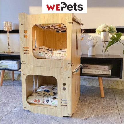 Cat wooden Bed cat stackable bed  with cushion