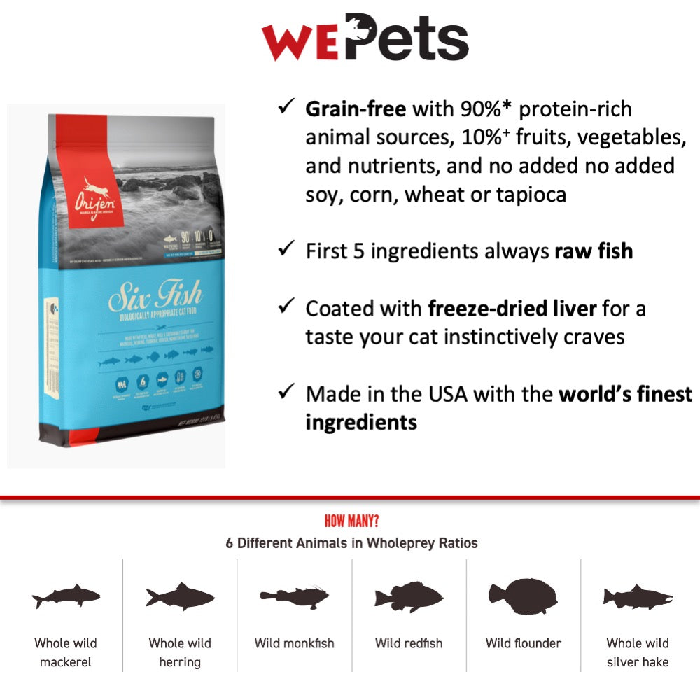 ORIJEN Six Fish Cat Dry Food 1.8kg/5.4kg – WePets